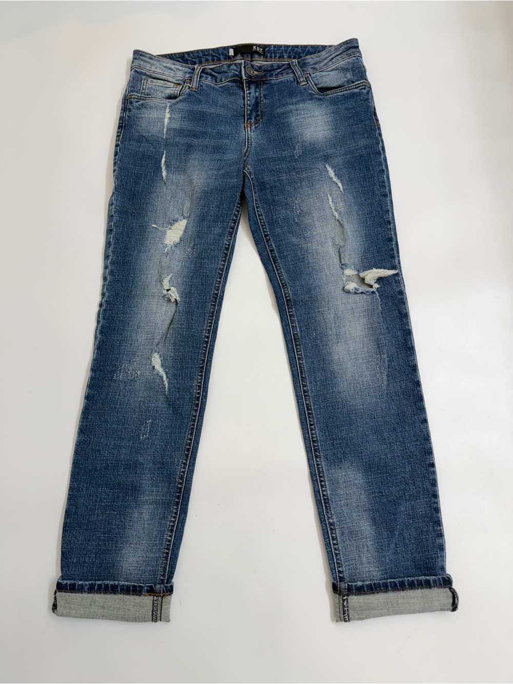KUT From The Kloth Catherine Boyfriend Jeans Size 8 Distressed Medium Wash